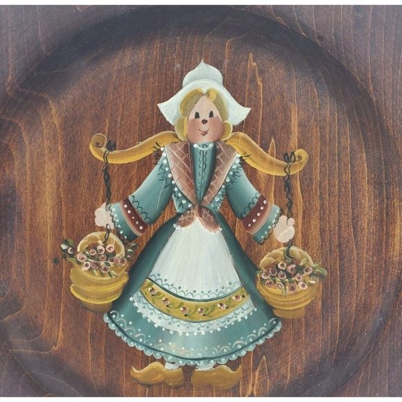 VTG Folk Art Dutch Wooden Decorative Wooden Plate Hand Painted Tole Wall Hanging - Picture 3 of 7